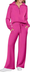 ANRABESS Women’s 2 Piece Outfits Half Zip Sweatshirt & Wide Leg Pants Airport Travel Lounge Matching Sets Sweatsuits Clothing