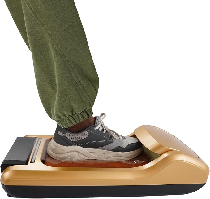 Automatic Shoe Covers Dispenser Machine,Foot-operated Shoe Film Machine with 3 Rolls Disposable Covers Non-slip Waterproof Shoe Wrapping Machine for Home, Offices, Factories,Shop,Gold