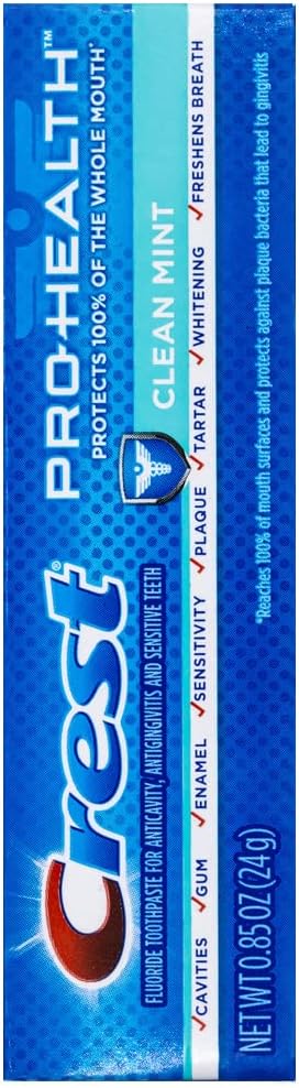 Crest Pro-Health, Clean Mint Toothpaste, Travel Size 0.85 oz (24g) - Pack of 8