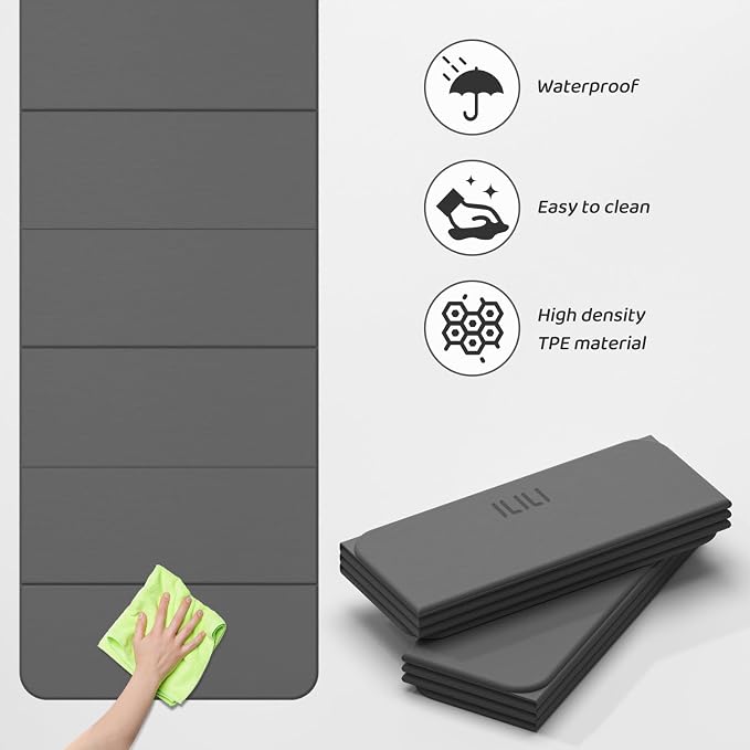 ILILI Foldable Yoga Mat 71 * 24 * 0.3'' - TPE Non-Slip Fitness Mat for Home，Waterproof & Lightweight (2lb) for Home Gym, Pilates & Stretching,Fitness Workouts