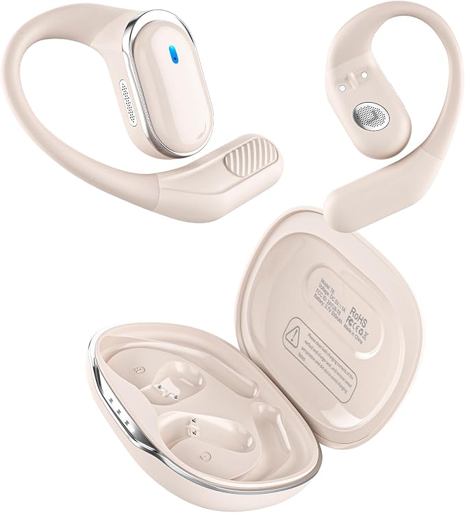 TRAUSI Open Ear Wireless Earbuds Bluetooth Headphones, 80H Playtime Stereo Ear Buds with ENC Noise Cancelling, Fast Charging, IPX7 Waterproof Sports Earphones with Earhook for Running/Workouts White