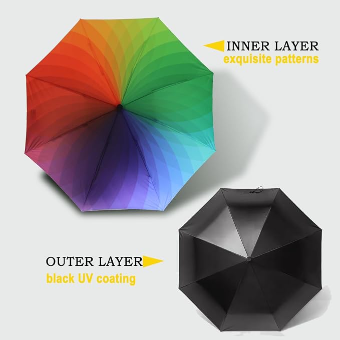 SIEPASA Inverted Umbrella, Large Windproof Compact Umbrellas for Rain & Sun, Compact Reverse Umbrella,Automatic Travel Folding Umbrella for Women Men. (Rainbow colors)