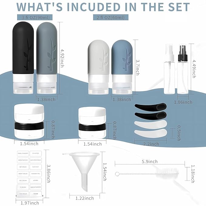 18pack Travel Bottles for Toiletries,TSA Approved Silicone Travel Containers for Toiletries,Leak Proof Refillable Liqus Shampoo And Conditioner travel Essentials toiletry Bottles