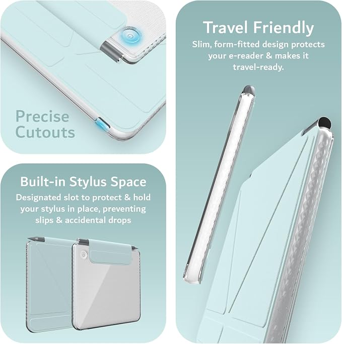 TUDIA M-FLIP Detachable Clear Magnetic Case for Kobo Libra Colour (2024) - [Auto Wake/Sleep] Shockproof Slim Transparent Back Magnetic Fold Cover with Stylus Holder (Baby Blue)