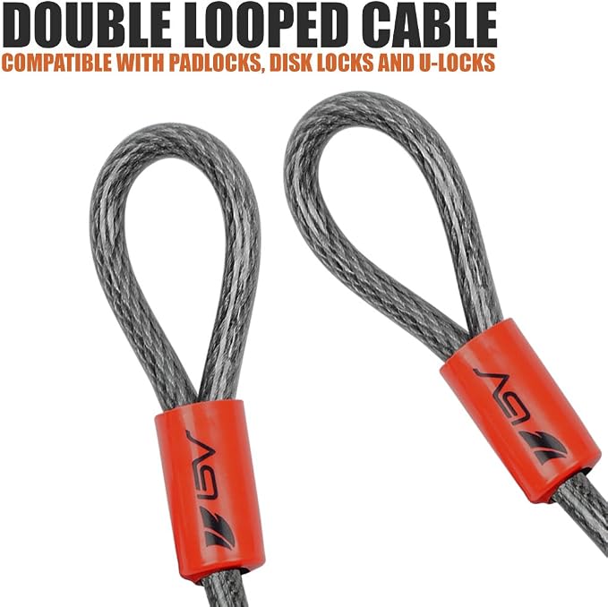 BV Heavy-Duty 4FT Security Cable Lock with Loops - 10mm (3/8 Inch) Cut-Resistant Braided Steel Cable-Versatile & Weatherproof - Security Chain for Padlock, Chain Lock, Wire Lock (Pair)