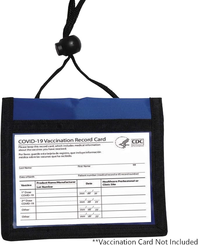 Nylon Neck Wallet Badge Holder with Lanyard - 4 X 3 Credential & Travel Badge Holder with 3 Pockets - Clear Plastic 4X3 Horizontal Window, Zipper Pouch + by Specialist ID (Blue)