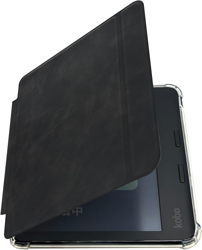 Folio Leather Case for 7" Kobo Libra Colour (2024) eReader - Ultra-Thin Enhanced Auto Sleep/Wake Cover with Transparent TPU Back, Magnetic Closure, Stylus Holder (Black)