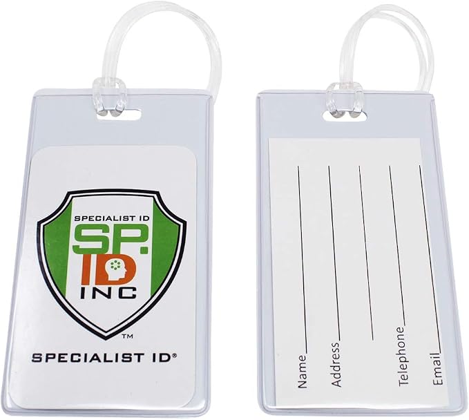 Bulk 25 Pack - Bright Backpack ID Luggage Tags for Student Identification Cards - School Name Badge Holder for Backpacks - Business Card Size with Clear Insert Window by Specialist ID (White)