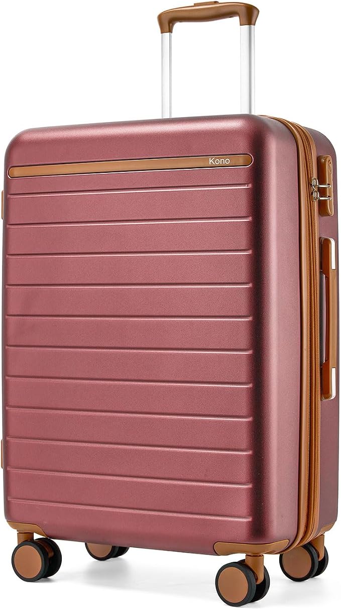 Kono 24 Inch Check In Suitcase Expandable Luggage, Business Travel Suitcase for 5-7 Days, Durable ABS+PC Hardshell with Side Handles & Kick Plates, Double Spinner Silent Wheels, Burgundy