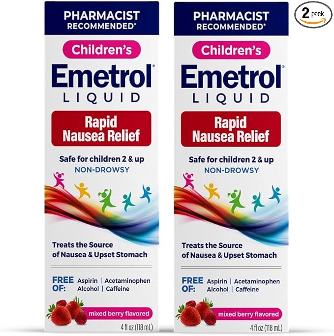 Emetrol Children's Non-Drowsy Liquid Nausea Relief - Upset Stomach Medicine - Nausea Relief for Kids - Mixed Berry Flavor - 4fl oz, 2 Pack