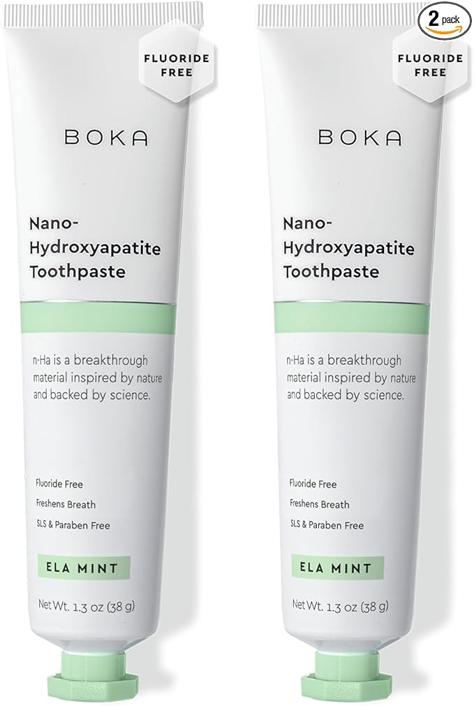 Boka Fluoride Free Toothpaste, Nano Hydroxyapatite Toothpaste, Appropriate for Sensitive Teeth - for Adult Oral Care - Ela Mint Flavor, 1.3 Fl Oz 2Pk US Manufactured