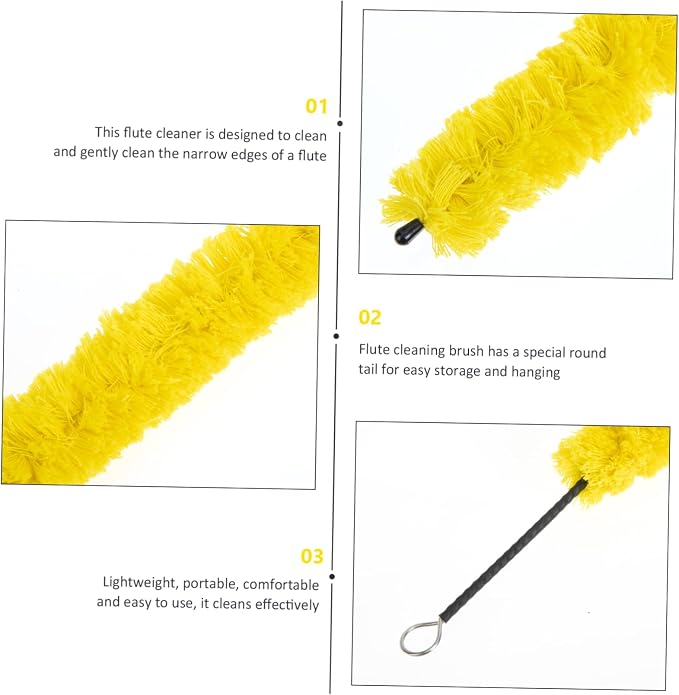FAVOMOTO 4pcs Flute Cleaning Brush Long Cavity Care Tool for Flute Maintenance Includes Washable Cotton Brush and Cleaning Stick for Piccolo and Woodwind Instruments