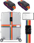 Veki Cross Luggage Straps Set TSA Approved with Lock Adjustable Travel Suitcase Belts Suitcase Tags with Name ID Card Packing Straps for Suitcases Strap Travel Accessories (Multicolor*2pcs)