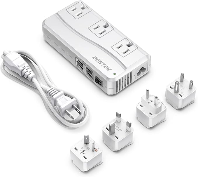 BESTEK Universal Travel Adapter 220V to 110V Voltage Converter with 6A 4-Port USB Charging and UK/AU/US/EU Worldwide Plug Adapter