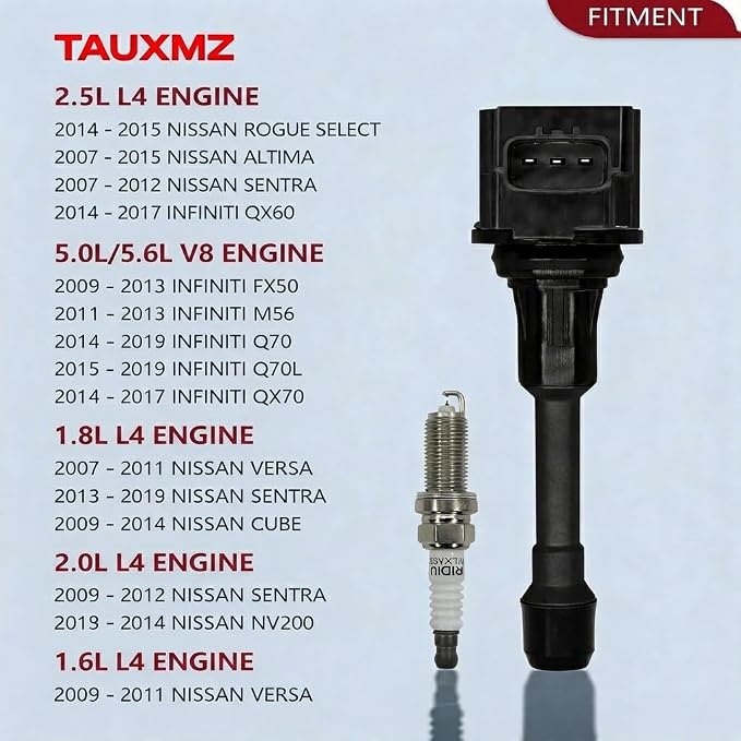UF549 Ignition Coil Pack and 9029 Spark Plugs Compatible with Nissan 2007-2019 Altima Cube NP300 Frontier Rogue Sentra Tiida Urvan Versa XTrail 1.6L 1.8L 2.0L 2.5L, with Infiniti FX50 M56 QX70 5.6L