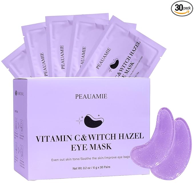 PEAUAMIE Under Eye Patches with Vitamin C and Witch Hazel Eye Mask for Dark Circles and Puffiness,Face Mask Skin Care Products 30 Pairs