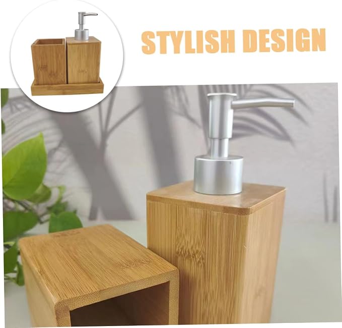Holibanna Rustic Bathroom Kit Travel Toiletries Set Toothbrush Holder Shampoo Dispenser Shower Soap Dispenser Bamboo Decor for Room Accessories