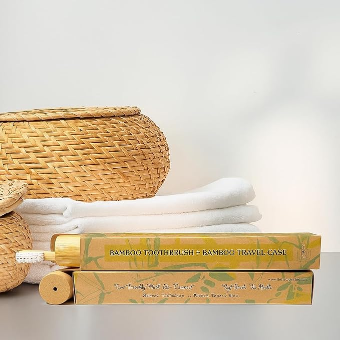 Bamboo Toothbrush & Travel Case Set – Eco-Friendly Oral Care with Soft Bristles – Sustainable & Portable Dental Hygiene Kit 2 Pack (2)
