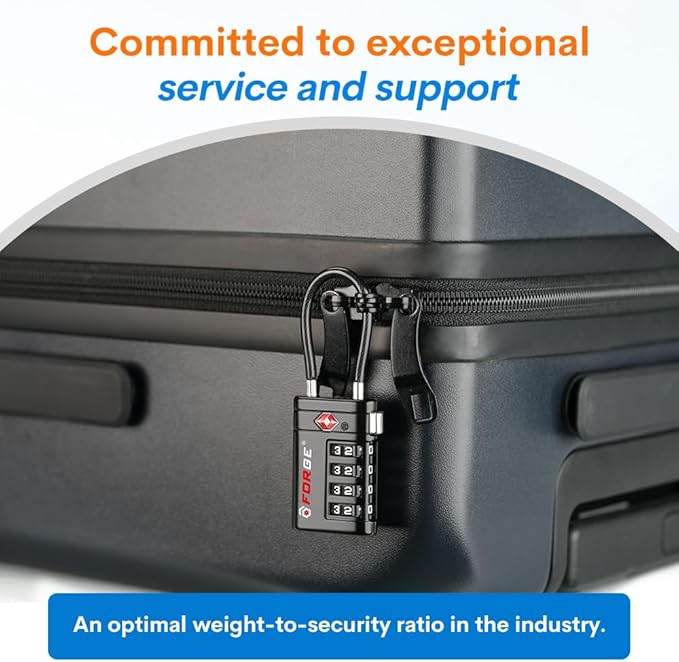 Forge Open Alert TSA Approved Luggage Locks 4 Digit Combination TSA Travel Locks with TSA008, Zinc Alloy Body for Luggage, Suitcase, Backpack, and More. Black 4 Locks.