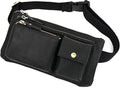 Water Resistant Canvas + Leather Hiking Riding Travel Fanny Waist Pack Small Phone Pouch For Men Women FB811-29 (100% Leather-Thick Black)