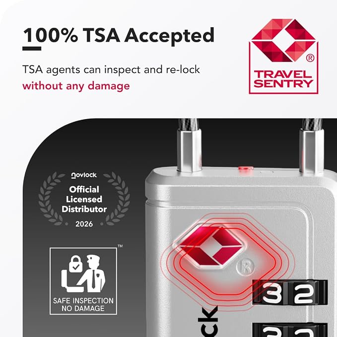 Luggage Locks TSA Approved with Inspection Indicator and Resettable 4-Digit, Easy-to-Read Combination, TSA Locks for Luggage, Suitcases, Backpacks & Travel Bags, Silver, 2-Pack