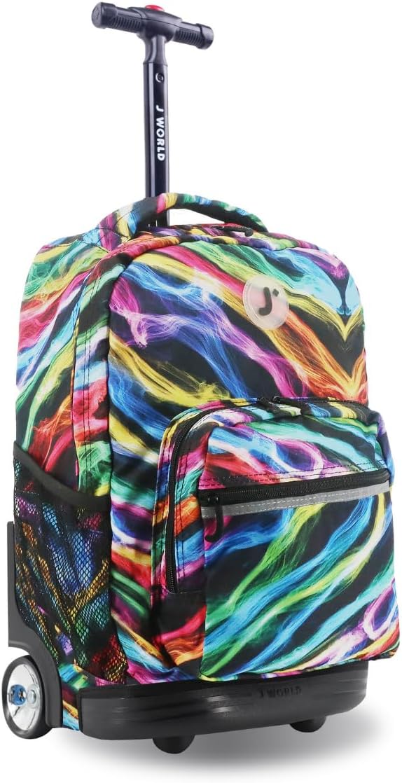 J World Sunrise Kids Rolling Backpack for Girls Boys. Roller Bookbag With Wheels For School, Quantum