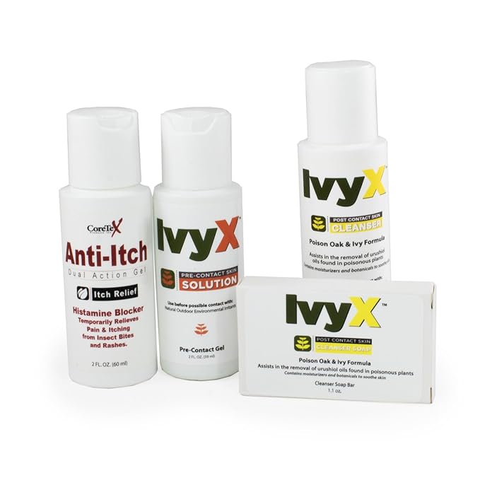 CoreTex Ivy X Poison Plant Protection Kit - Contains Pre-Contact Protection Gel, Post-Contact Cleanser & Soap, and Anti-Itch Dual Action Gel - Provides Complete Defense Against Poisonous Plants
