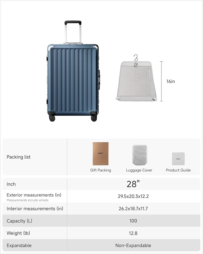 LUGGEX Checked Suitcase with Spinner Wheels, 8010S Aluminum Frame Zipperless Polycarbonate Hard Shell Suitcase (ZX-Core, Blue, 28 Inch)