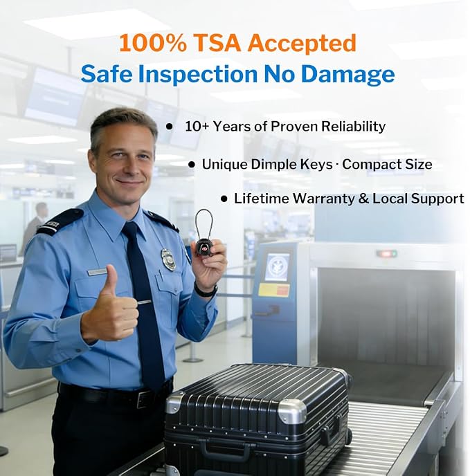 Forge TSA Approved Luggage Locks Ultra-Secure Dimple Key Cable Locks for Travel with Zinc Alloy Body- 6 Black Locks