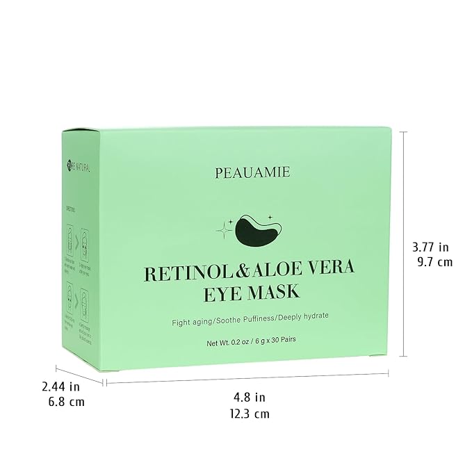 PEAUAMIE Under Eye Patches with Retinol and Aloe Vera Eye Mask for Dark Circles and Puffiness, Face Mask Skin Care Products 30 Pairs