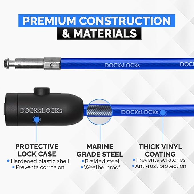 DocksLocks Coiled Security Cable with Key Lock (5’, 10’, 15’, 20’ or 25’ Lengths), Weatherproof Multi-Purpose Anti-Theft Protection for Kayaks, Bikes, Paddleboards, Scooters, Equipment and More 25ft