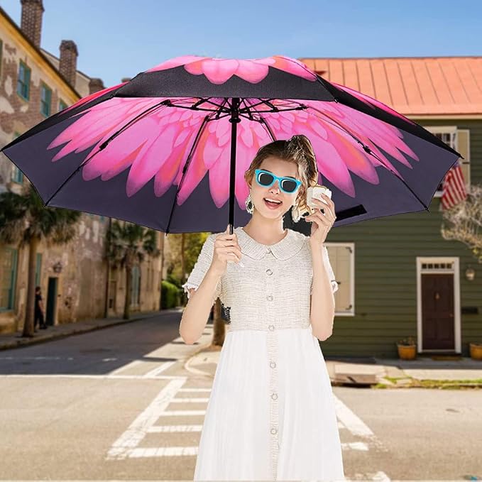 LANBRELLA Compact Reverse Folding Umbrella Auto Windproof Travel Umbrella