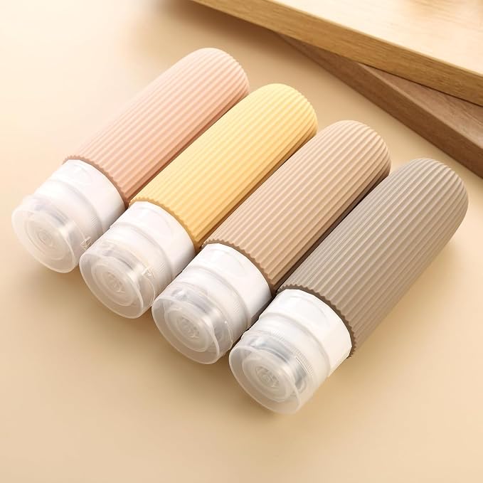 Travel Bottles for Toiletries, Tsa Approved 90ml Portable Travel Bottles, BPA Free Leak Proof Squeezable Silicone Travel Size Containers (Apricot)