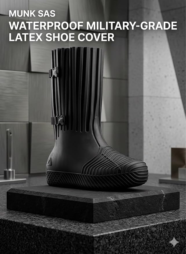 MUNK SAS Waterproof Latex Shoe Covers - Reusable Rain Boots Protectors with Anti-Slip Sole for Motorcycles, Hiking, Mud and Outdoor Use