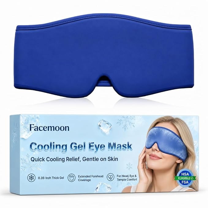 Cooling Gel Eye Mask Sleep: FSA -HSA Eligible, Cold Compress for Puffy Eyes & Migraine Relief - Reusable Gel Weighted Sleeping Mask for Dark Circles & After Surgery, Eye Care,Ice Pack for Eyes, Blue