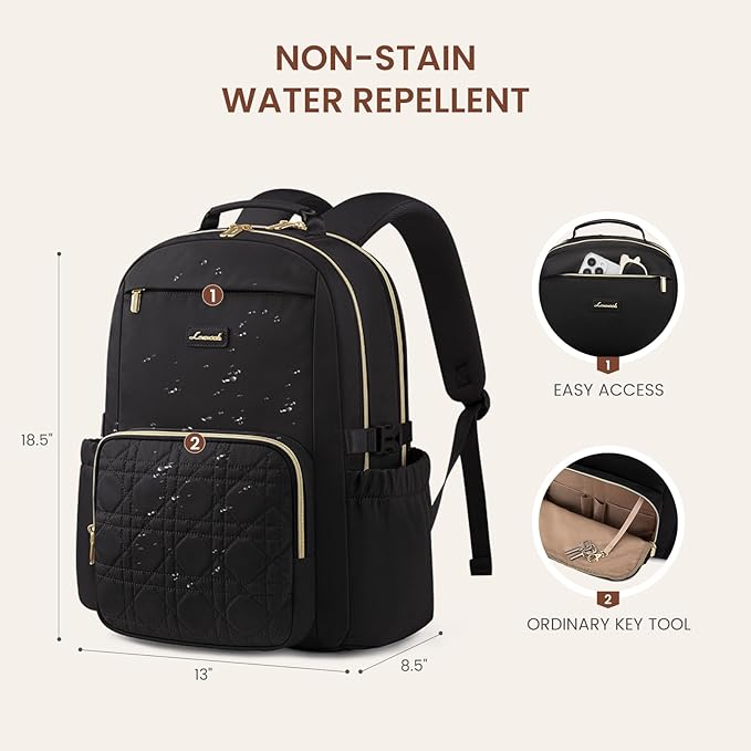LOVEVOOK Laptop Backpack for Women with Pouch Pocket for Large Capacity Cup,17 Inch Teacher Nurse College Work Backpack Purse,Waterproof Laptop Bag Computer Back Pack for Travel,Black+Wicker pattern