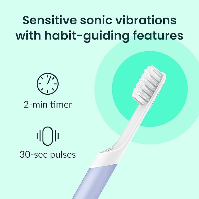 Quip Sonic Electric Toothbrush for Adults with Timer - Includes Travel Case & Replacement Brush Head - 3 Month Battery Life, Plastic Handle - Lavender