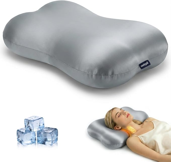 Cervical Pillow for Neck Pain Relief, Ergonomic Contour Memory Foam Pillow for Side Back Stomach Sleepers, Deep Sleep Pillow for Cloud-Soft Shoulder Support with Cooling Pillowcase,Space Grey