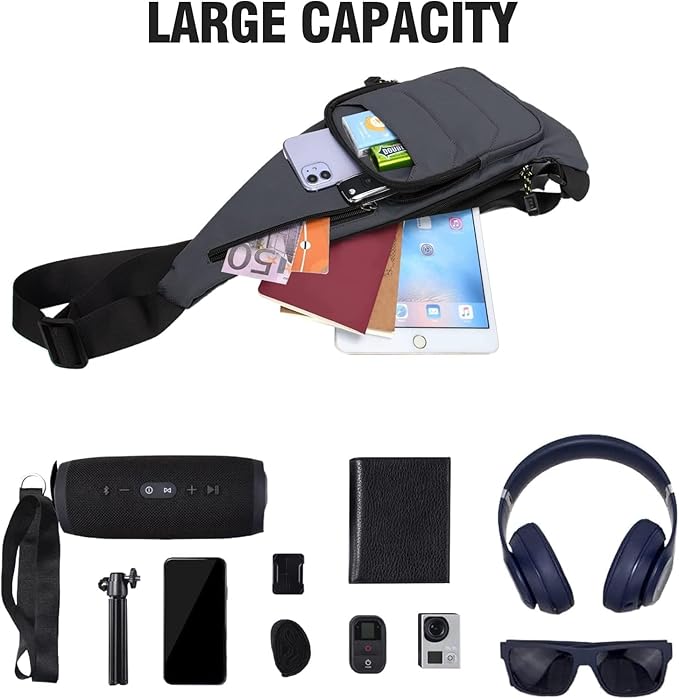 Peicees Water-resist Sling Bag Crossbody Bag for Men Slim Chest Backpack Man Purse Small Shoulder Bag for Travel Hiking