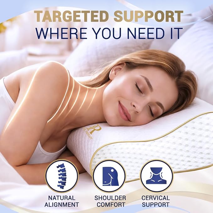 Memory Foam Pillow, Cervical Pillow (2 Pack) 4-Layer Queen, Contour Pillow, Side Sleeper, Neck Support, Pillow for Neck Pain