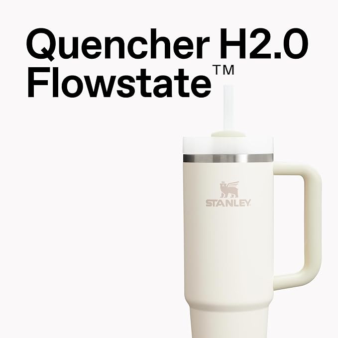 STANLEY Quencher H2.0 Tumbler with Handle and Straw 40 oz Flowstate 3-Position Lid Cup Holder Compatible for Travel Insulated Stainless Steel Cup BPA-Free Sorbet Plus