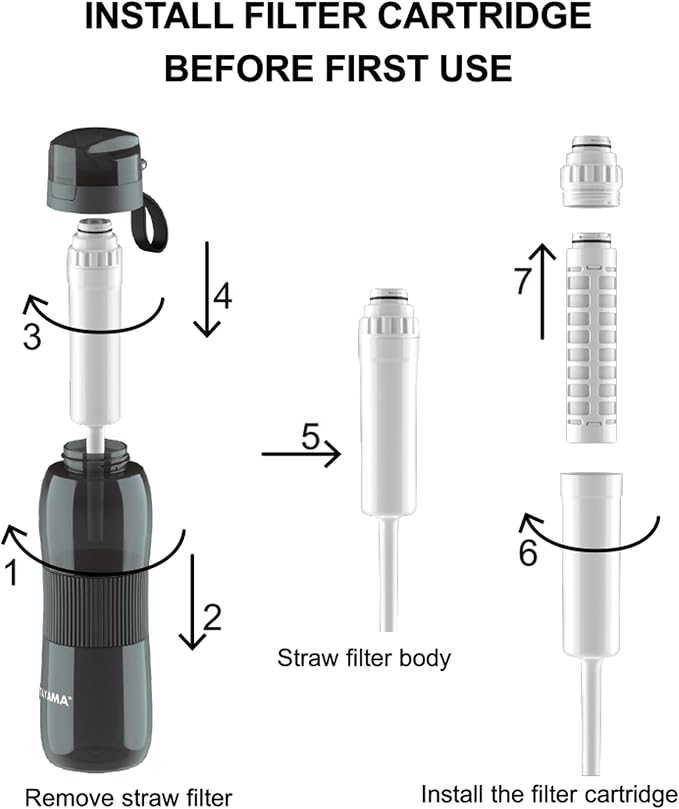 Tayama 25 oz. Black Tritan Alkaline Filtering Water Bottle, BPA-Free
