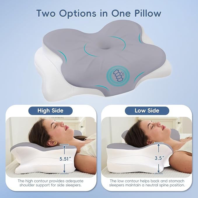 Cervical Neck Pillow, Ergonomic Memory Foam Pillows for Neck Pain Relief with Breathable Pillowcase, Adjustable Contour Neck Support Pillow for All Sleepers,Grey
