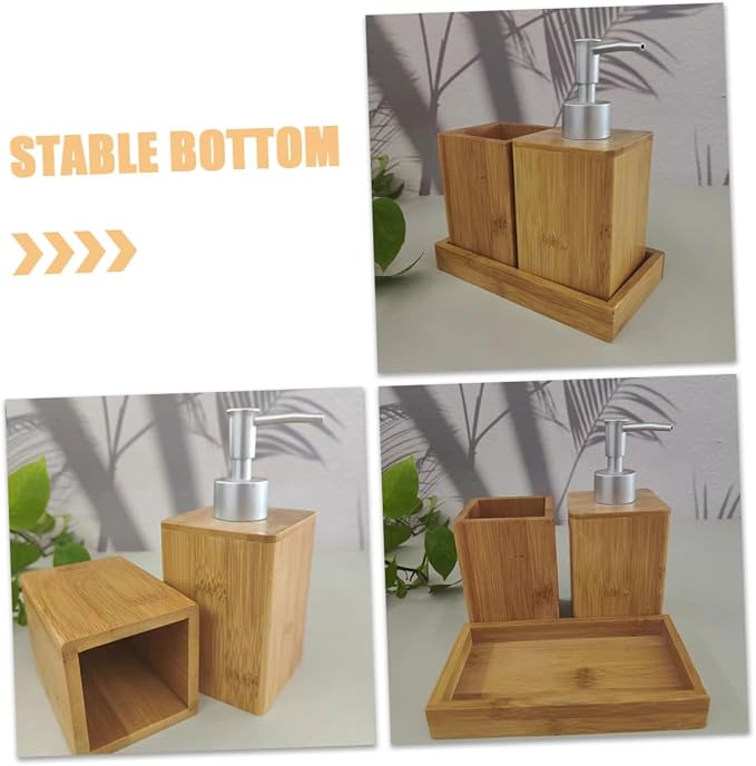 Holibanna Rustic Bathroom Kit Travel Toiletries Set Toothbrush Holder Shampoo Dispenser Shower Soap Dispenser Bamboo Decor for Room Accessories
