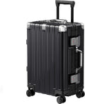 Krute Carry On Luggage 20 inch Aluminum Frame Luggage with Spinner Wheels Hardshell No Zipper PC+ABS TSA Lock Zipperless Suitcases Black