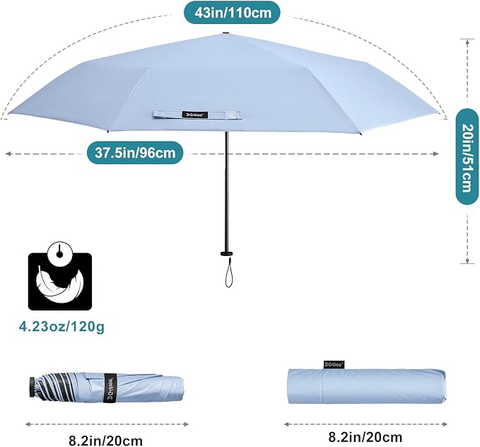 G4Free 43in Mini Travel Umbrella Ultralight Carbon Fiber UPF 50+ Umbrella | UV Protection, Sun Block, For Sun, Super Slim, Small Size, Weighs Only 4 oz, Compact Design, For Travel, For Purse, Women Use