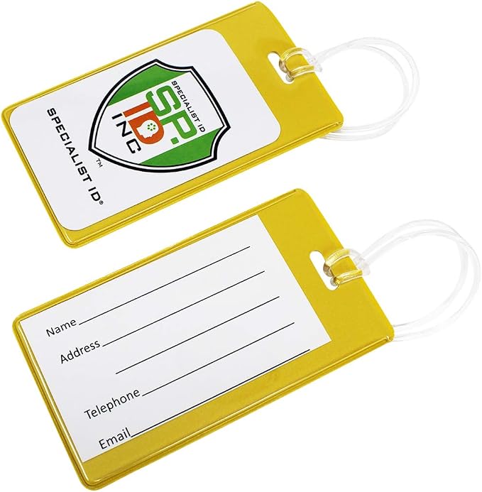 Bulk 25 Pack - Bright Backpack ID Luggage Tags for Student Identification Cards - School Name Badge Holder for Backpacks - Business Card Size with Clear Insert Window by Specialist ID (Yellow)