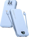 citicr Portable Charger 10000mAh PD20W w/Built-in Cables & Wall Plug Blue | Fast charging, Built-in wall plug, LED display, Charge 5 devices at once, Pass through charging, TSA approved, Pocket size