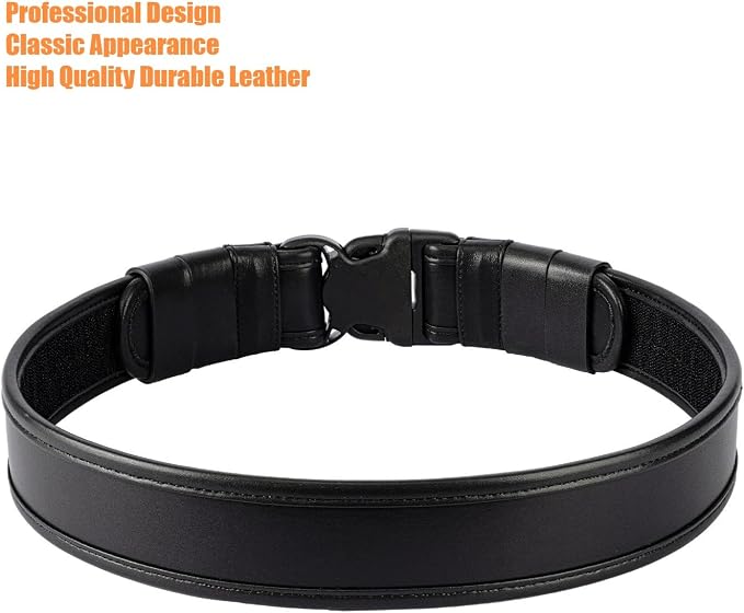 TACNEX 2" Duty Belt w/Hook Lining 4 Keepers 1.5" Reversible Inner Belt for Police Law Enforcement Security Plain Black