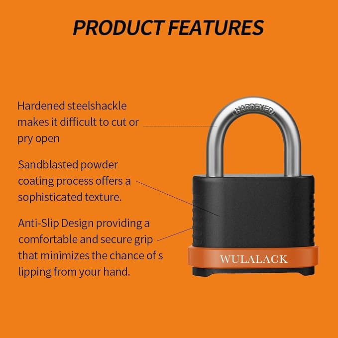 WULALACK 4 Digit Heavy Duty Combination Lock, Weatherproof Combo Padlock for Outdoor Use – Suitable for Sheds, Fences, Gates, Hasps & Storage Units，6 Pack (Matte Black)
